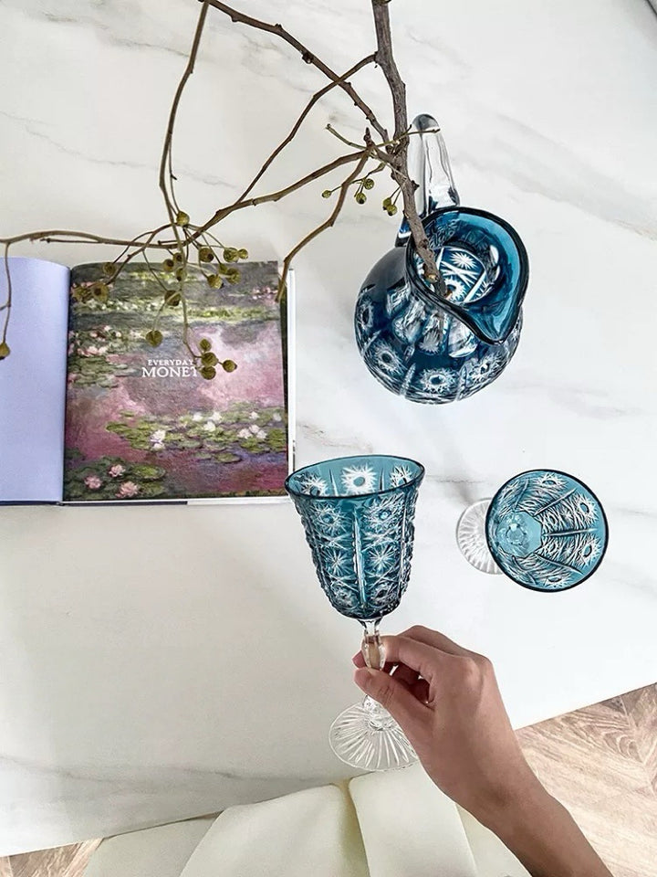 Vintage-Inspired Handmade French Indigo Crystal Wine Goblet