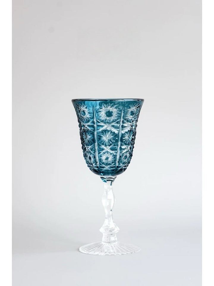Vintage-Inspired Handmade French Indigo Crystal Wine Goblet