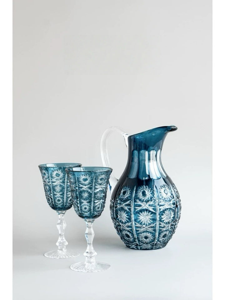 Vintage-Inspired Handmade French Indigo Crystal Wine Goblet