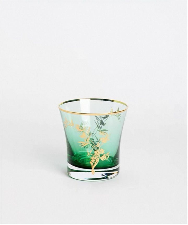Vintage-Inspired Handmade Italian Green Gold Painted Glass Cup