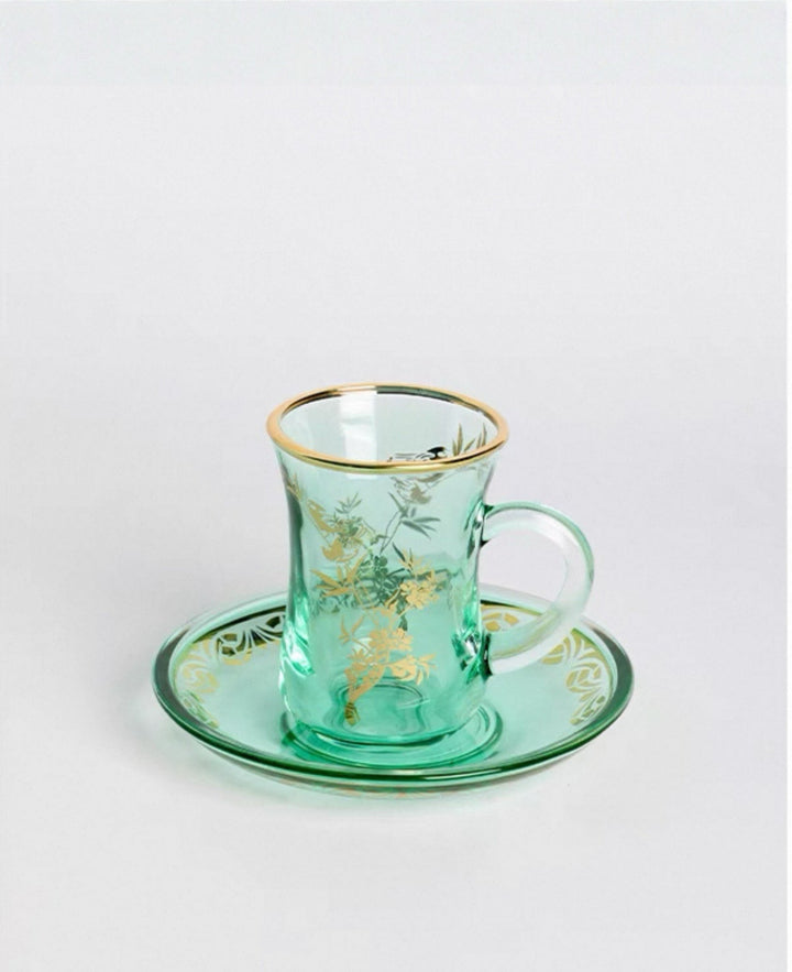 Vintage-Inspired Handmade Italian Green Gold Gilded Espresso Cup with Saucer