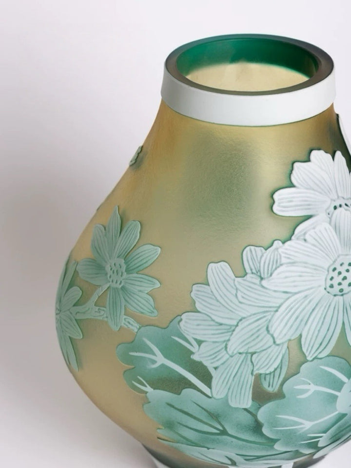 Vintage-Inspired Handmade Limited Edition Gallé Embossed Glass Vase Floral