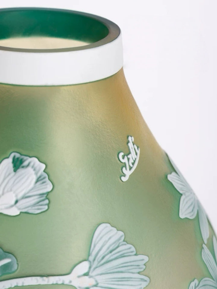 Vintage-Inspired Handmade Limited Edition Gallé Embossed Glass Vase Floral
