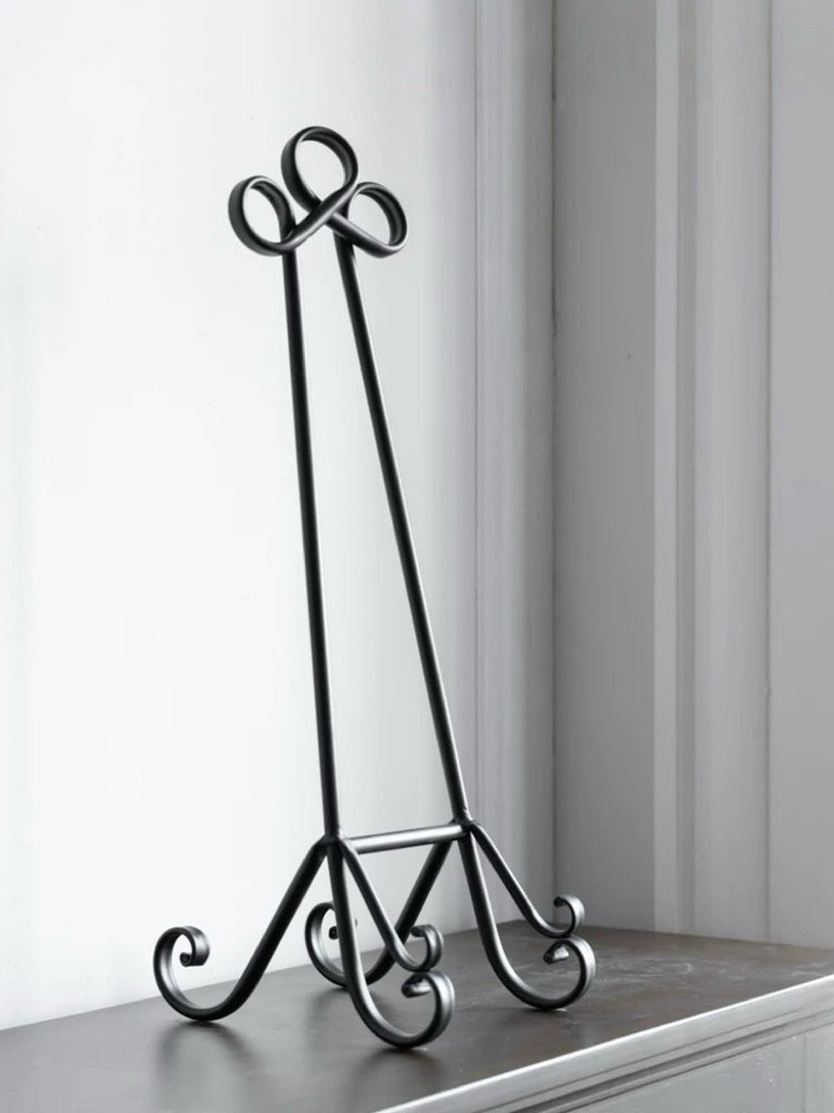 Art Deco Handcrafted French Floor Easel Stand in Black Wrought Iron