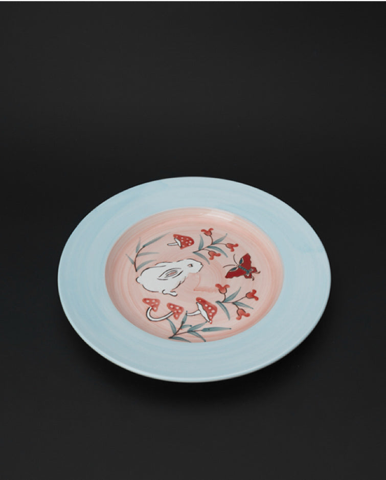 Vintage-Inspired Artistical Italian Hand-Painted Porcelain Plate in Tiffany Blue and Soft Pink