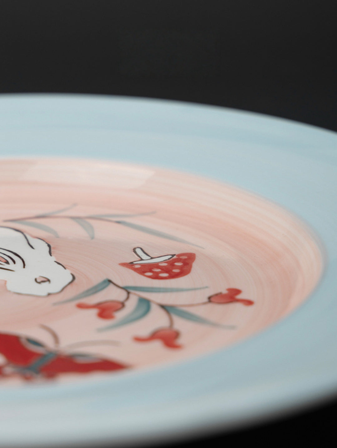 Vintage-Inspired Artistical Italian Hand-Painted Porcelain Plate in Tiffany Blue and Soft Pink