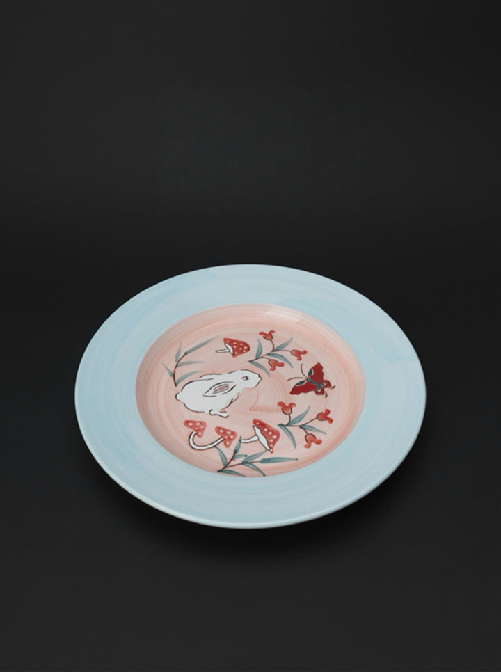Vintage-Inspired Artistical Italian Hand-Painted Porcelain Plate in Tiffany Blue and Soft Pink