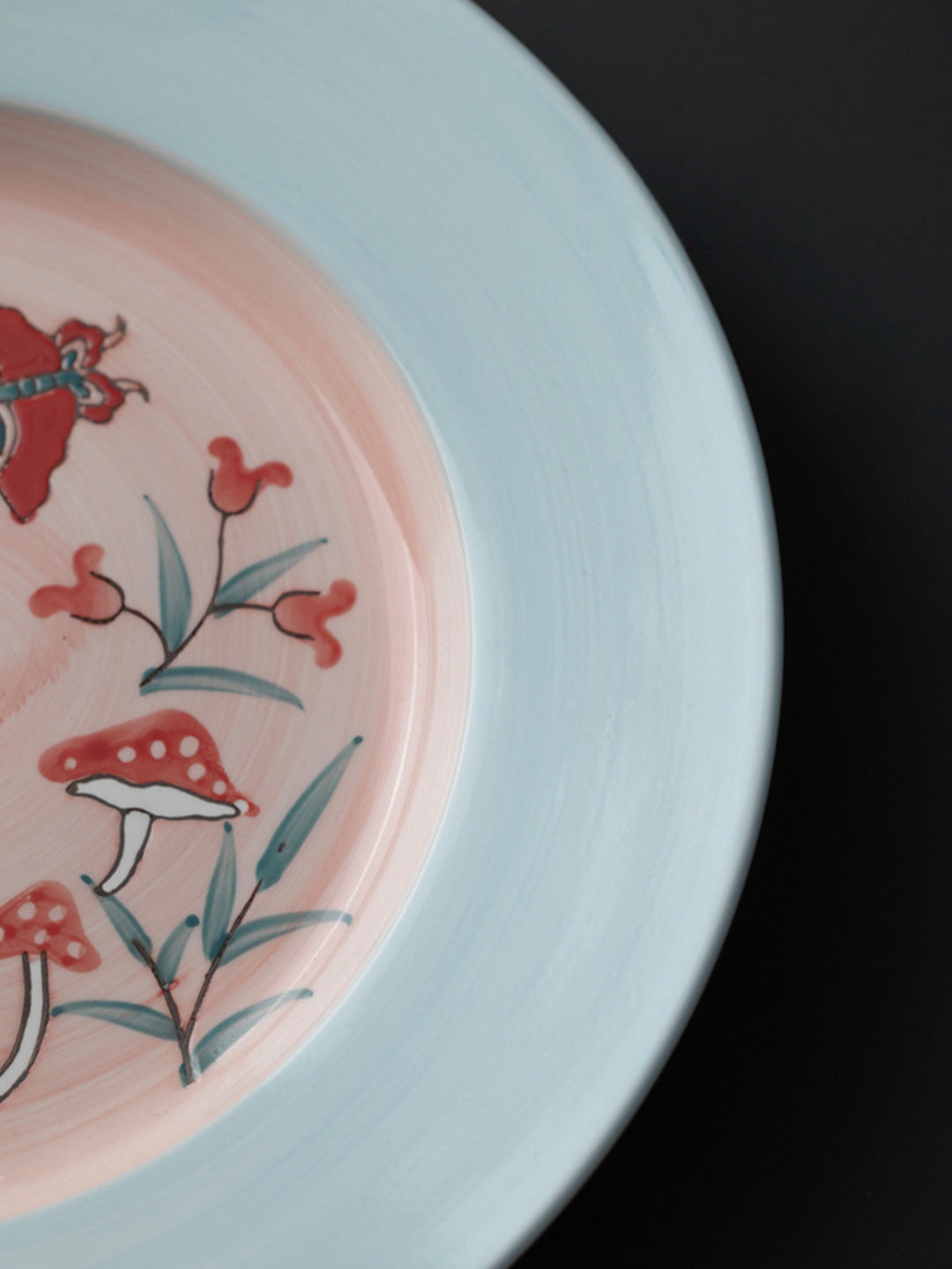 Vintage-Inspired Artistical Italian Hand-Painted Porcelain Plate in Tiffany Blue and Soft Pink