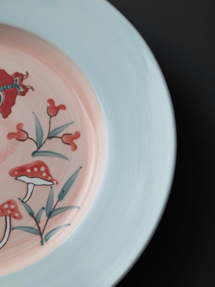 Vintage-Inspired Artistical Italian Hand-Painted Porcelain Plate in Tiffany Blue and Soft Pink