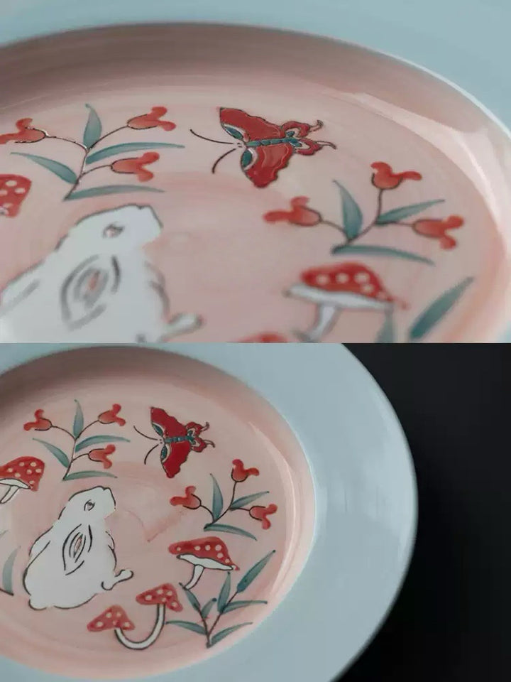 Vintage-Inspired Artistical Italian Hand-Painted Porcelain Plate in Tiffany Blue and Soft Pink