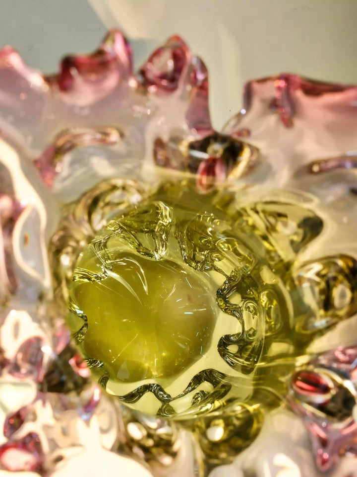 Luxury Handmade French Baccarat Crystal Vase in Gradient Pink and Green Hand-Blown Heavy Crystal