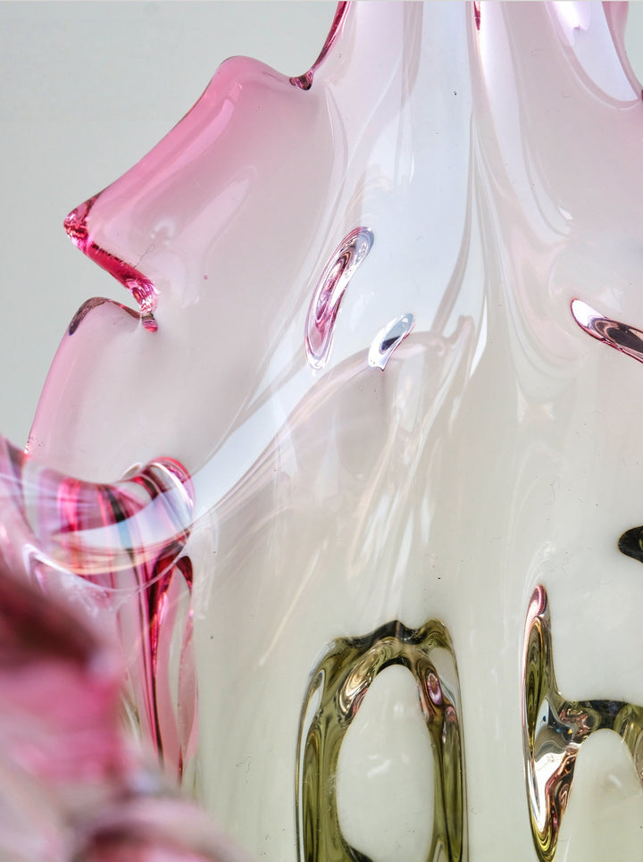 Luxury Handmade French Baccarat Crystal Vase in Gradient Pink and Green Hand-Blown Heavy Crystal
