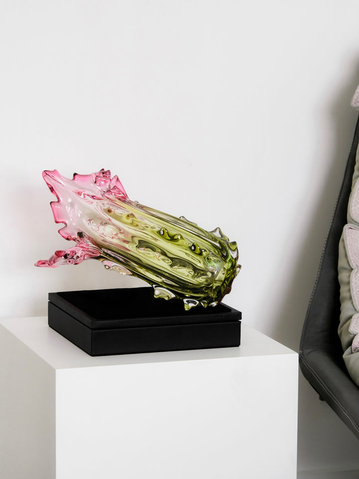 Luxury Handmade French Baccarat Crystal Vase in Gradient Pink and Green Hand-Blown Heavy Crystal