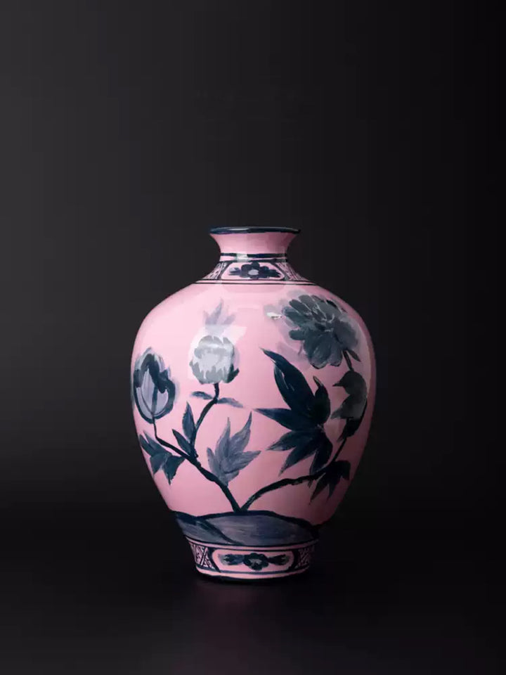 Oriental Style Italian Import Light Purple Hand-Painted Porcelain Vase for Elegant Home Décor