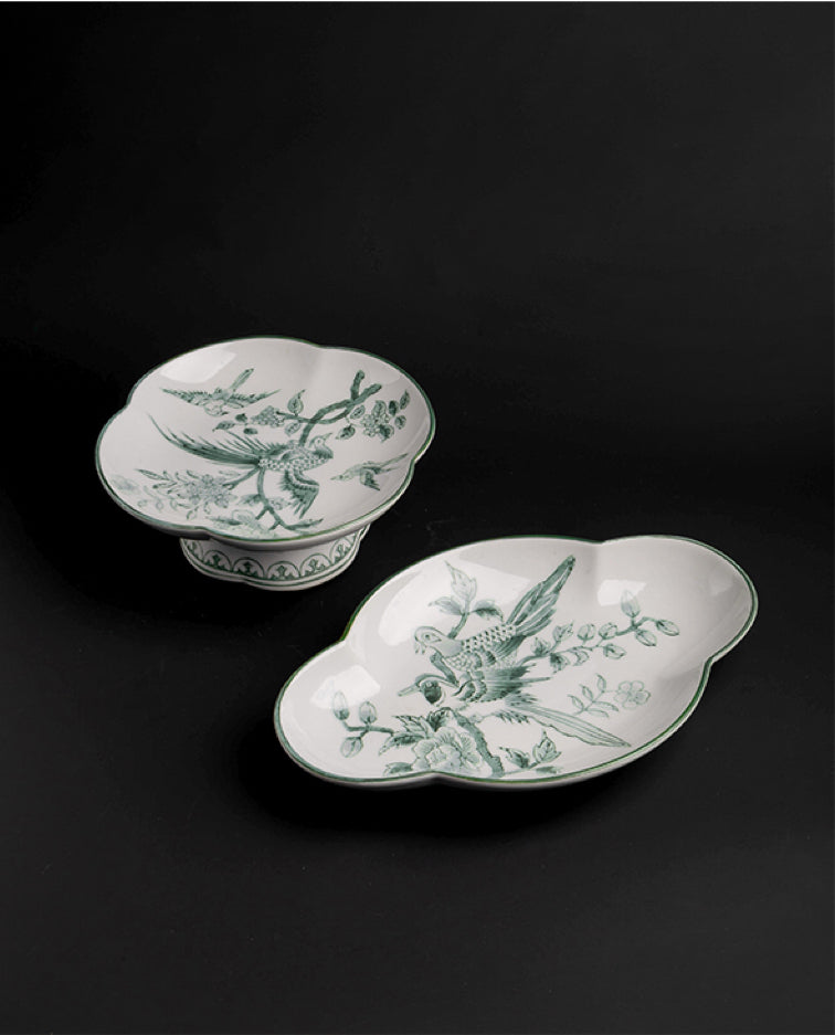 Vintage-Inspired European Import Hand-Painted Porcelain Plate in Celadon Green