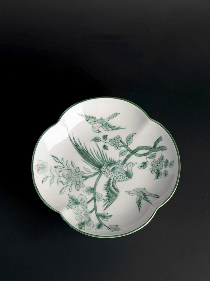 Vintage-Inspired European Import Hand-Painted Porcelain Plate in Celadon Green
