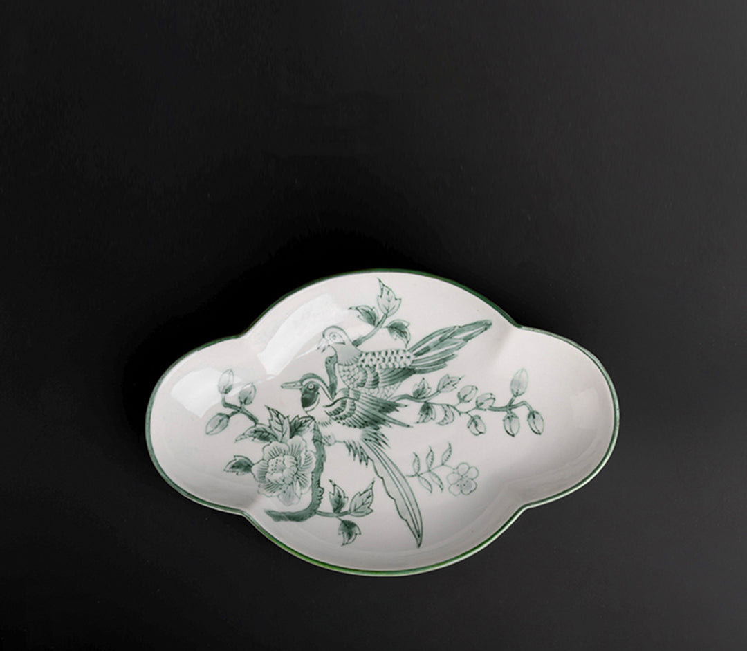 Vintage-Inspired European Import Hand-Painted Porcelain Plate in Celadon Green