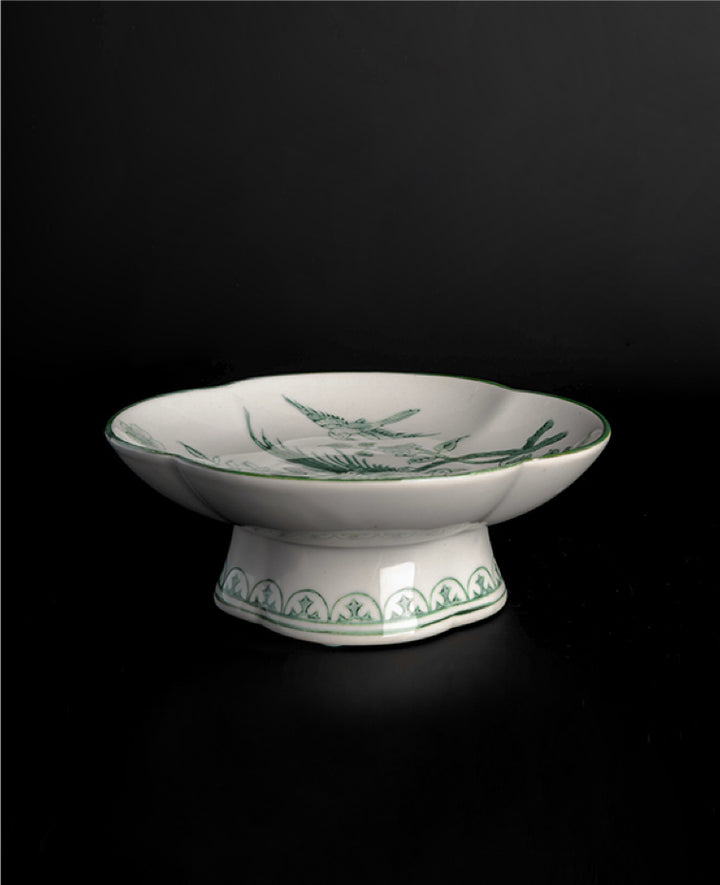 Vintage-Inspired European Import Hand-Painted Porcelain Plate in Celadon Green