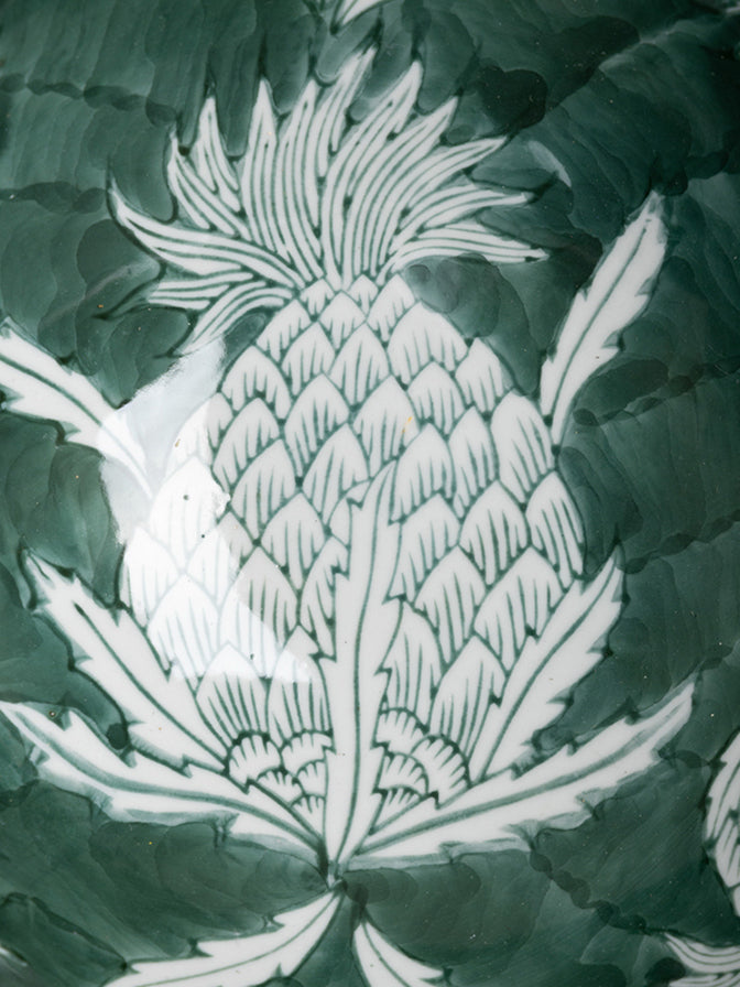 Oriental Celadon Green Hand-Painted Porcelain Vase with Pinecone and Butterfly Motif