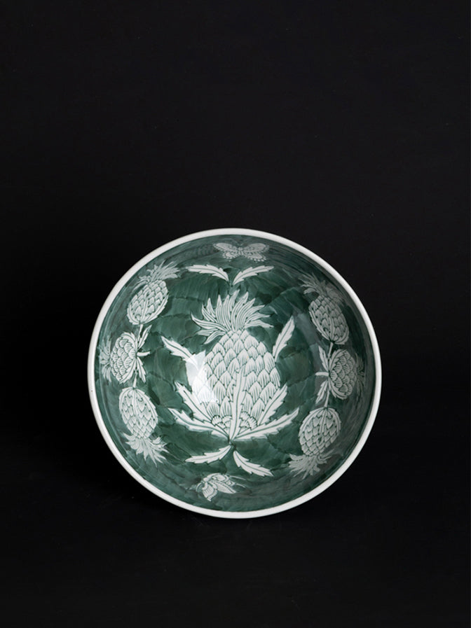 Oriental Celadon Green Hand-Painted Porcelain Vase with Pinecone and Butterfly Motif