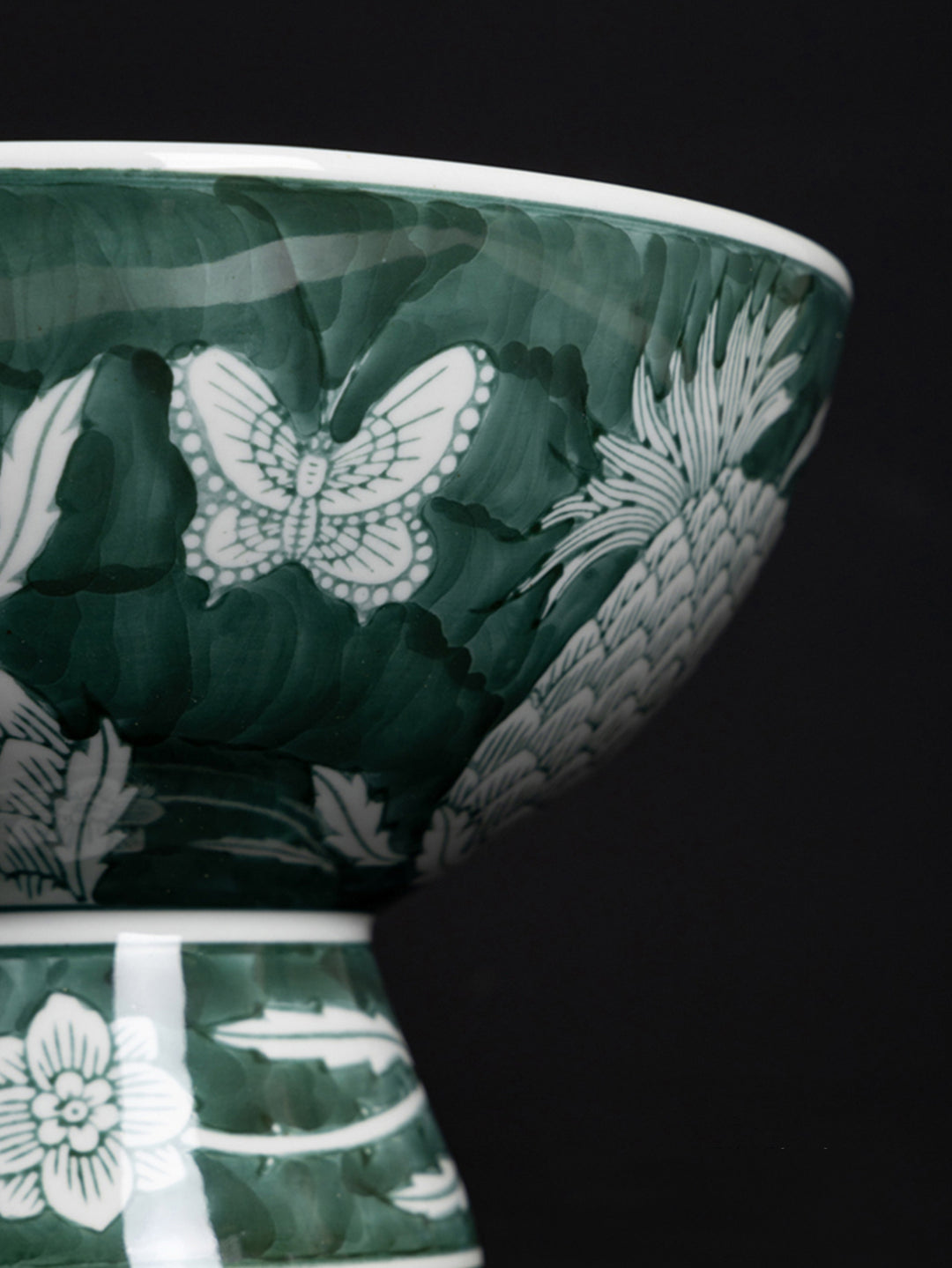 Oriental Celadon Green Hand-Painted Porcelain Vase with Pinecone and Butterfly Motif