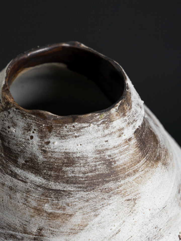 Vintage-Inspired Danish Import Handcrafted Relief Ceramic Vase in Rustic Lava White