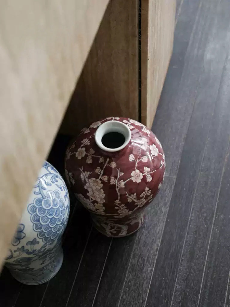 Oriental Vermilion Handmade Porcelain Vase with Royal Red Glaze Imported from France