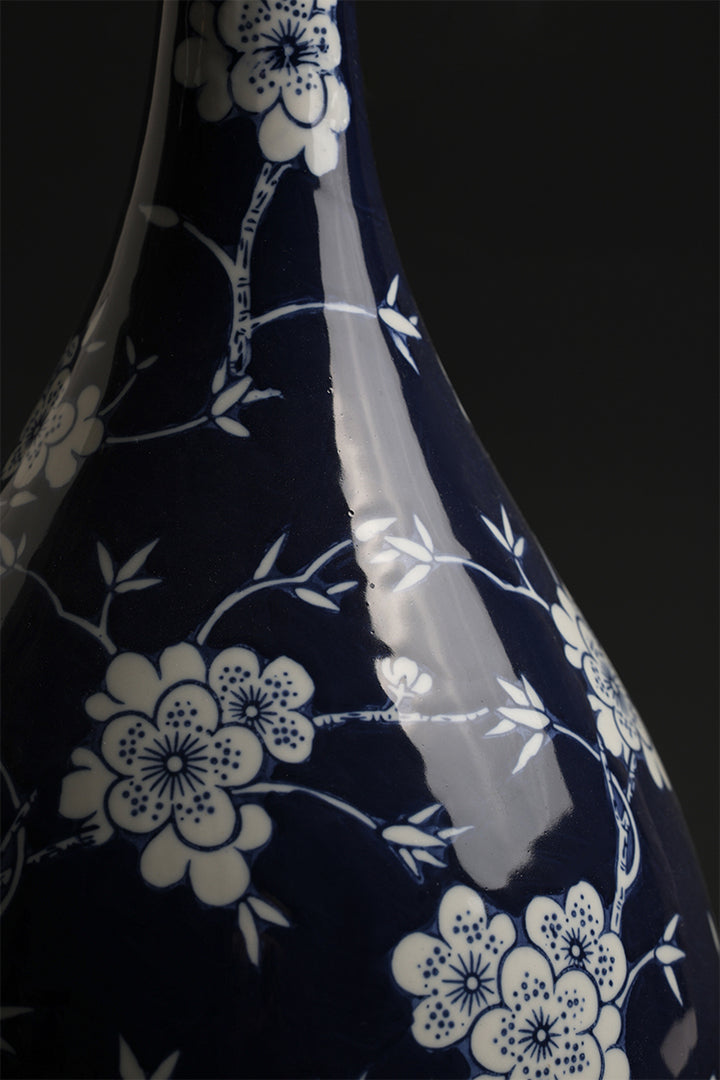 Oriental Handmade Blue and White Handmade Porcelain Vase with Phoenix and Plum Blossom Design