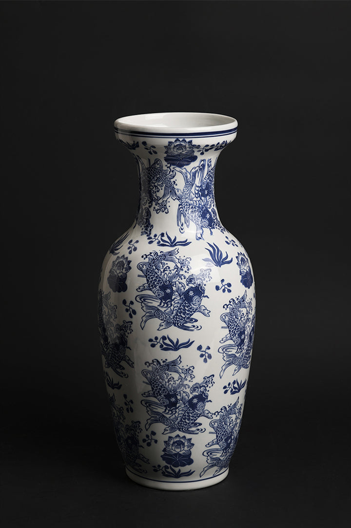 Oriental Handmade Blue and White Handmade Porcelain Vase with Phoenix and Plum Blossom Design