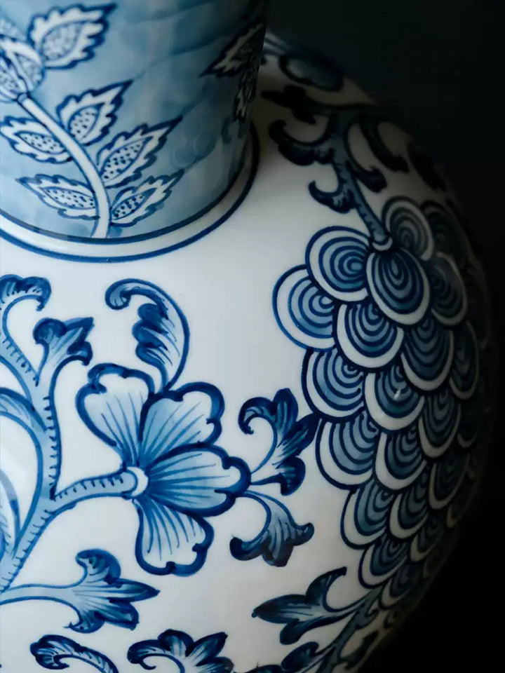 Elegant Oriental Style Light Blue and White Porcelain Vase with Vintage Floral Motifs