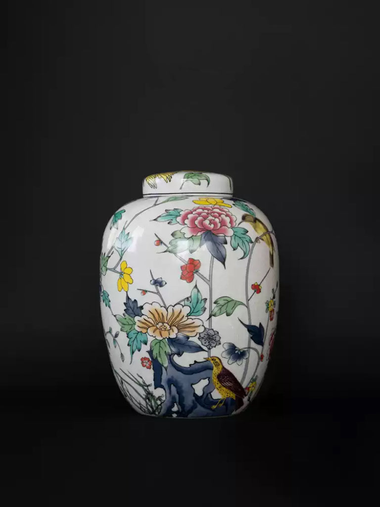 Mandarin White Handmade Famille Rose Porcelain Vase with Crackle Glaze Collectible Jar