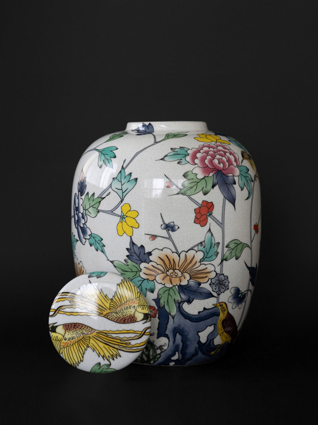 Mandarin White Handmade Famille Rose Porcelain Vase with Crackle Glaze Collectible Jar