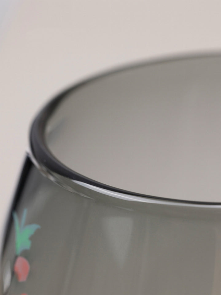 Art Deco Italian Hand-Painted Transparent Blown Glass Vase with Ink-Style Design