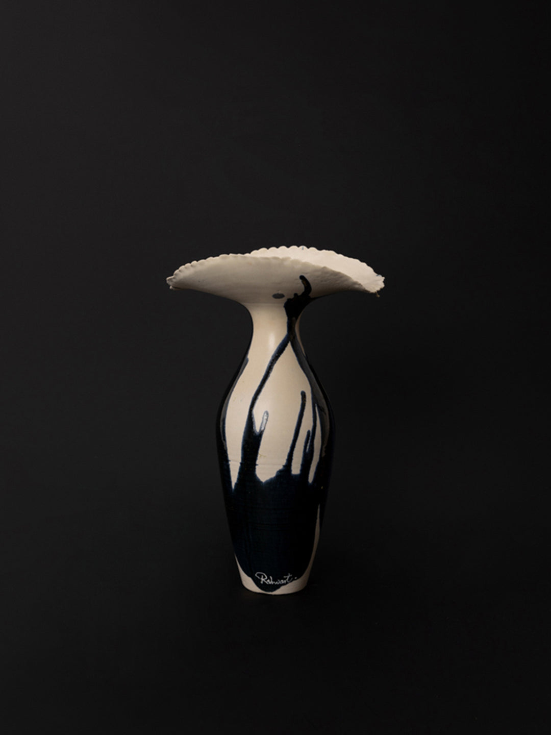 Artistic LA Imported Handcrafted Black and Gold Ceramic Vase with Flowing Glaze Design