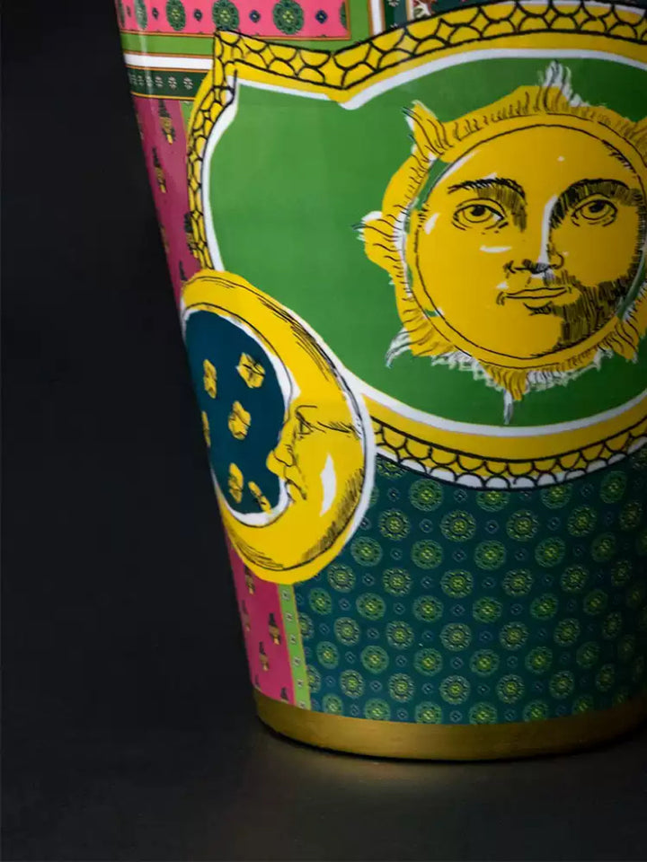 Baroque Inspired Italy Hand-Painted Porcelain Vase in Vibrant Colors with Gilded Accents Featuring Tiger Artwork