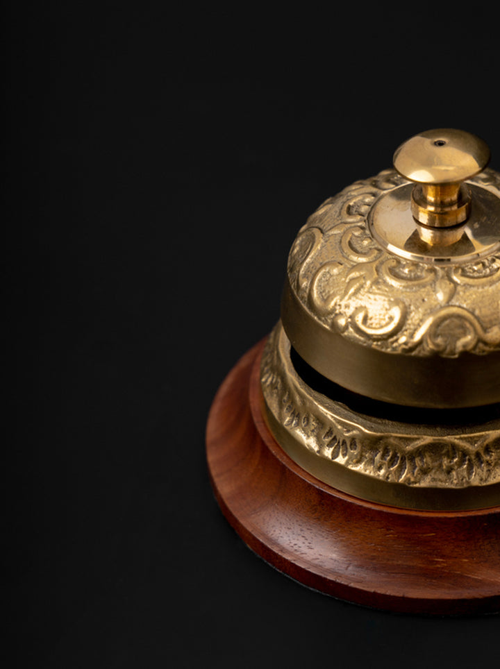 Vintage-Inspired Handcraft Baroque Brown Brass & Mango Wood Dinner Bells