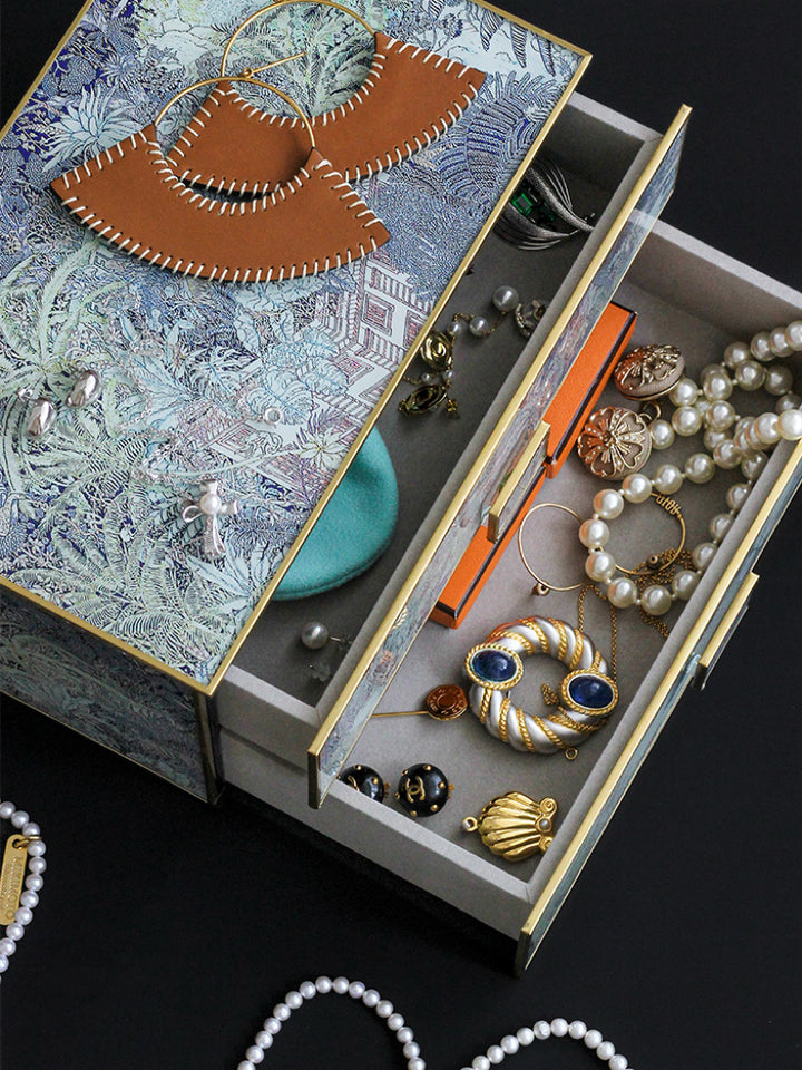 Vintage-Inspired Handmade French Painted Glass Jewelry Box