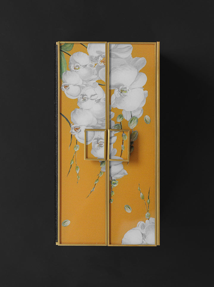 Vintage-Inspired Handmade French Yellow Orchid Painted Glass Jewelry Box