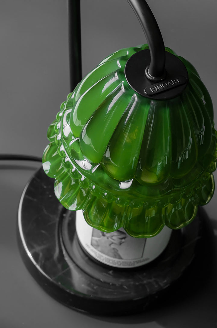 Vintage-Inspired Antique Green Lily of the Valley art Deco Table Lamps and Designer Lamps with Italian Portoro Marble Base
