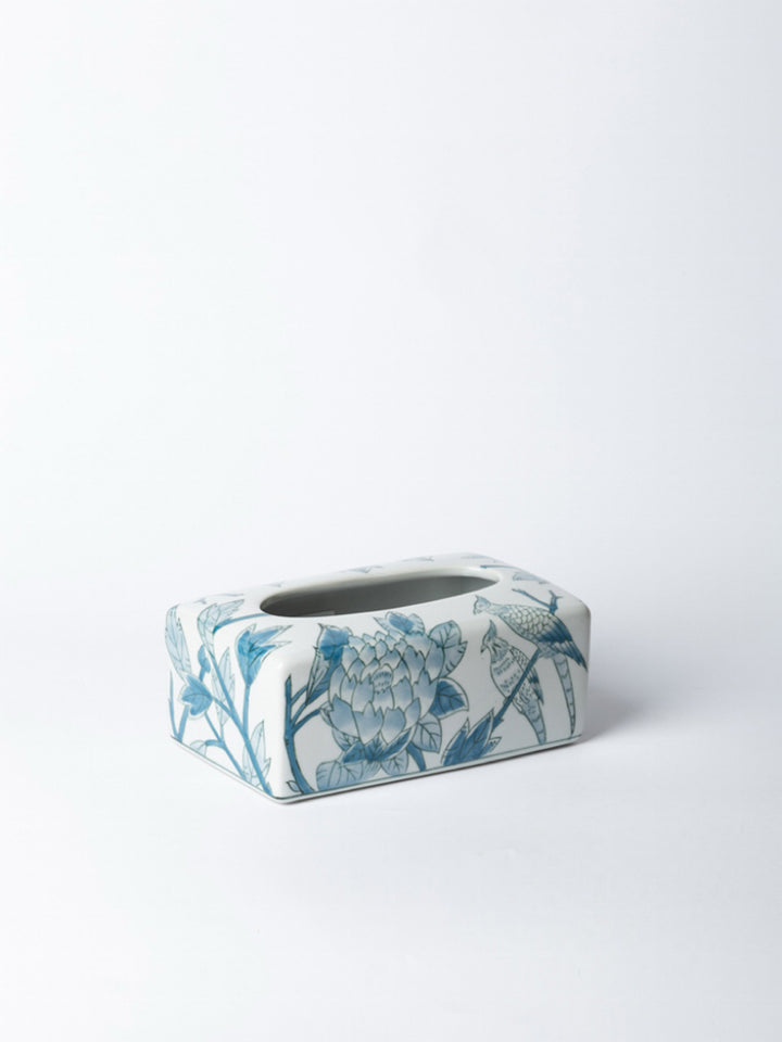 Oriental Handmade Blue and White Porcelain Tissue Box with Hand-Painted Underglaze Art