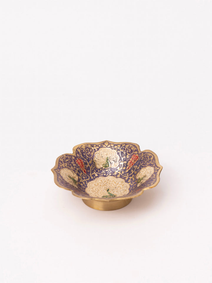 Luxury Handmade Indian Brass Decor and Jewelry Dish with Purple and Gold Mandala Motif