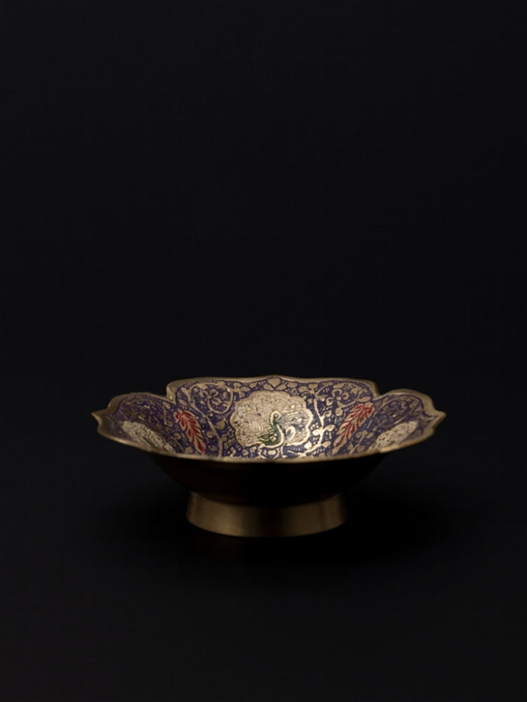 Luxury Handmade Indian Brass Decor and Jewelry Dish with Purple and Gold Mandala Motif