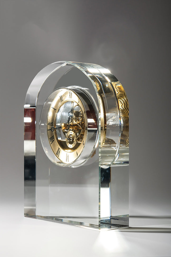 Vintage-Inspired Luxury Handmade K9 Waterford Crystal Clock  with Brass Accents in Heavy Transparent