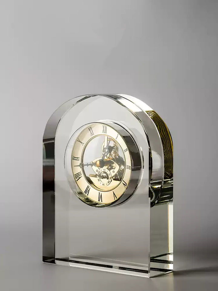 Vintage-Inspired Luxury Handmade K9 Waterford Crystal Clock  with Brass Accents in Heavy Transparent