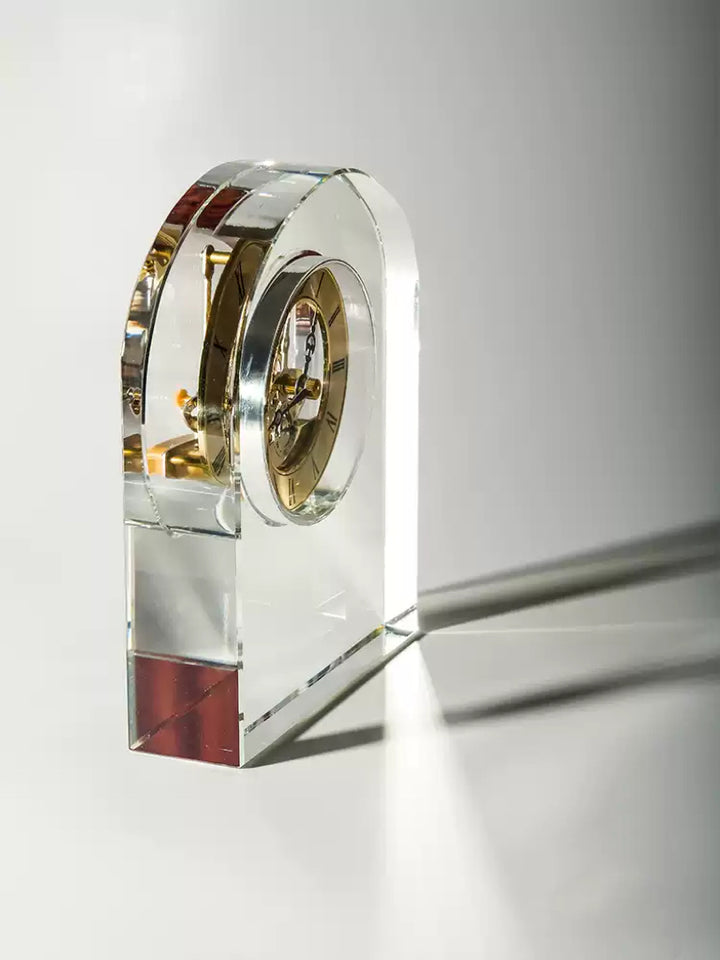 Vintage-Inspired Luxury Handmade K9 Waterford Crystal Clock  with Brass Accents in Heavy Transparent