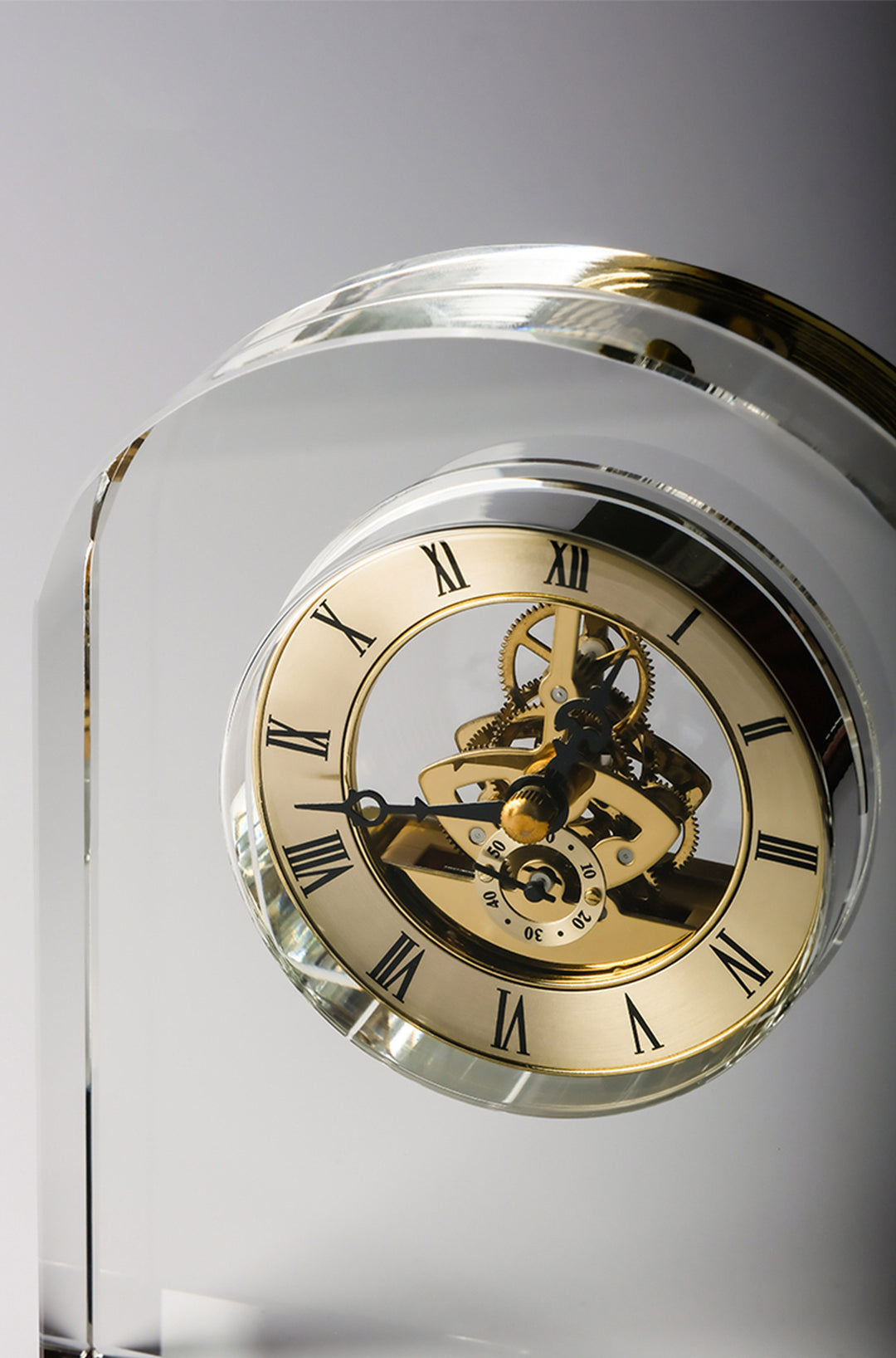 Vintage-Inspired Luxury Handmade K9 Waterford Crystal Clock  with Brass Accents in Heavy Transparent