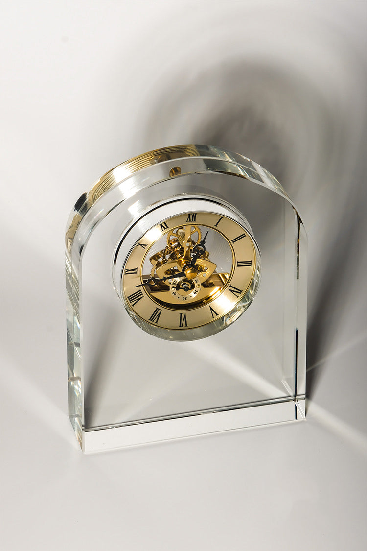 Vintage-Inspired Luxury Handmade K9 Waterford Crystal Clock  with Brass Accents in Heavy Transparent