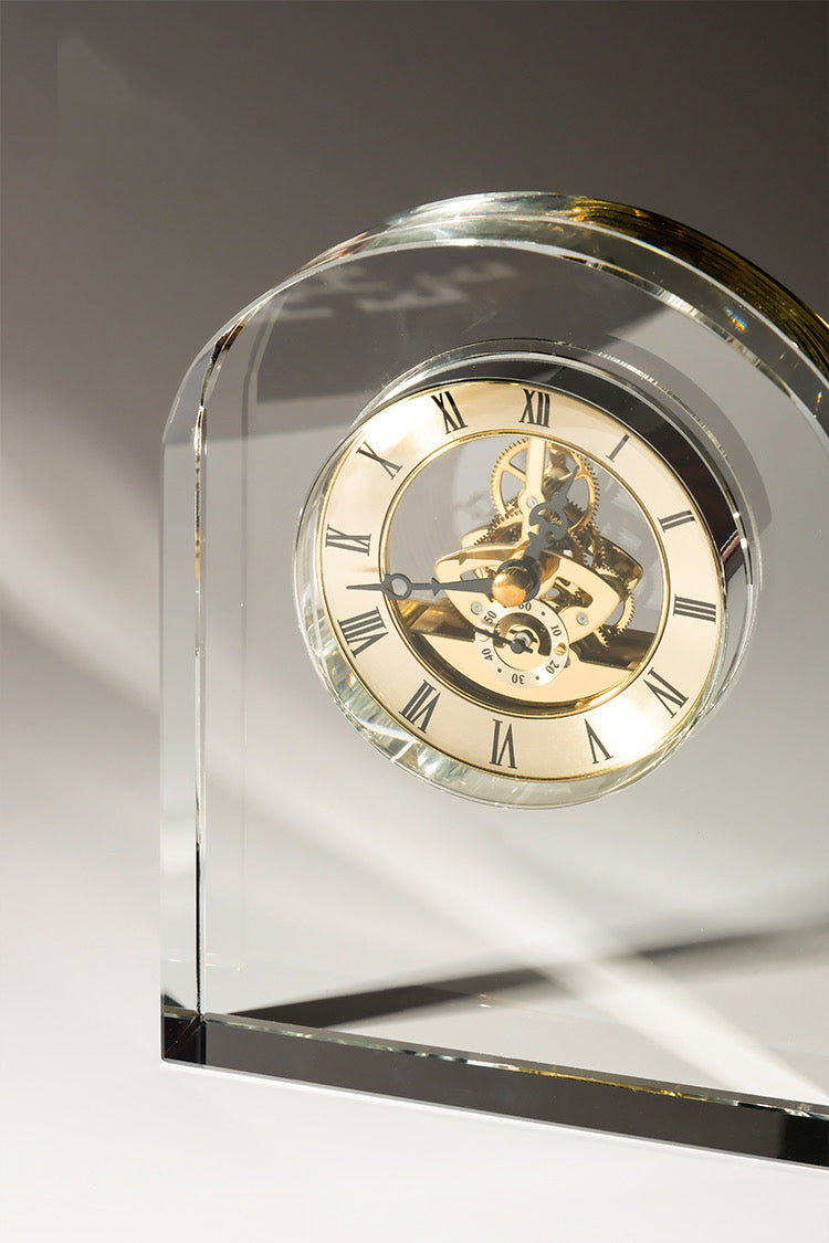 Vintage-Inspired Luxury Handmade K9 Waterford Crystal Clock  with Brass Accents in Heavy Transparent