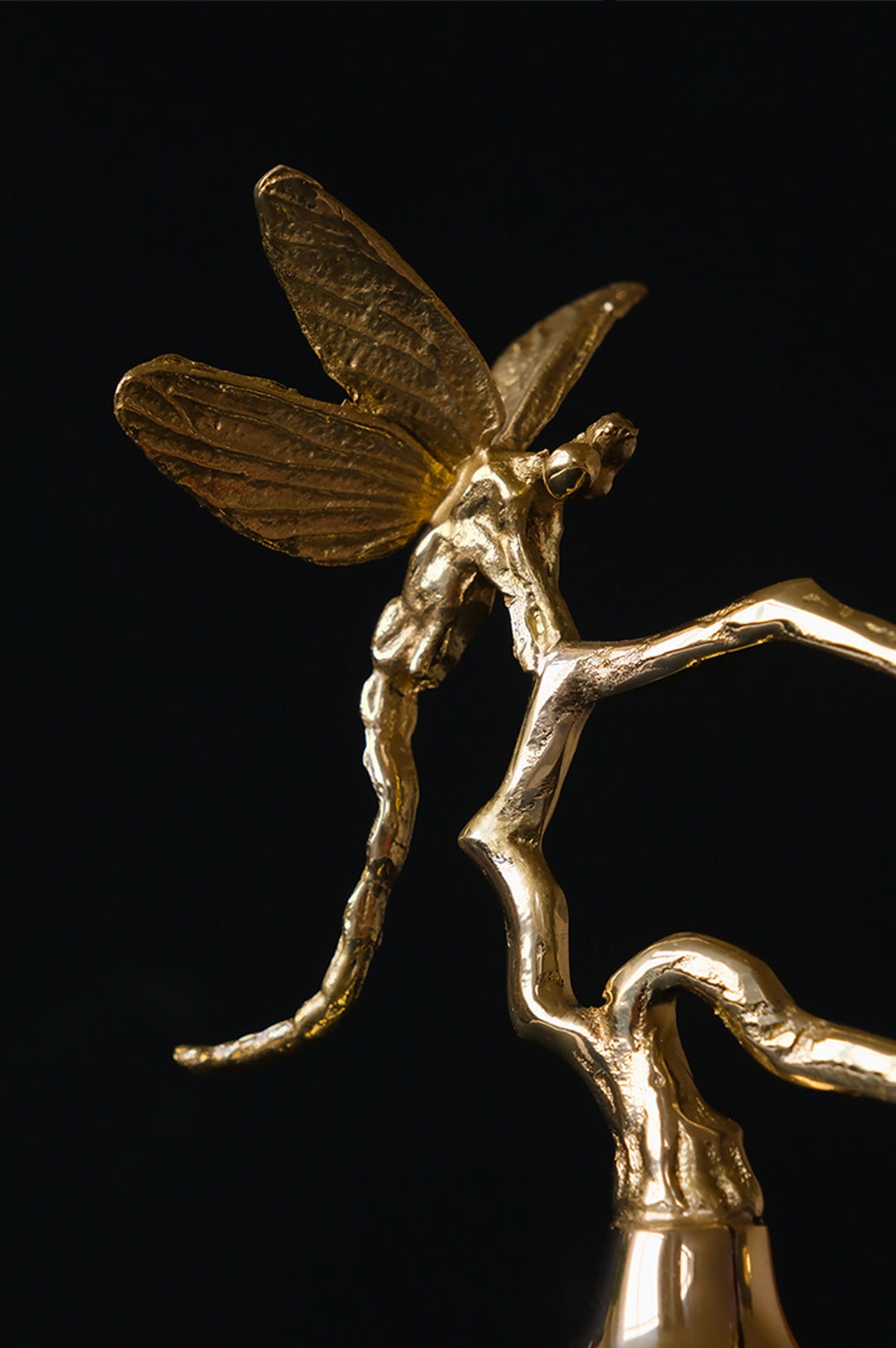 Oriental Handcrafted Golden Decorative Gourds with Amethyst Branch and Dragonfly Accent