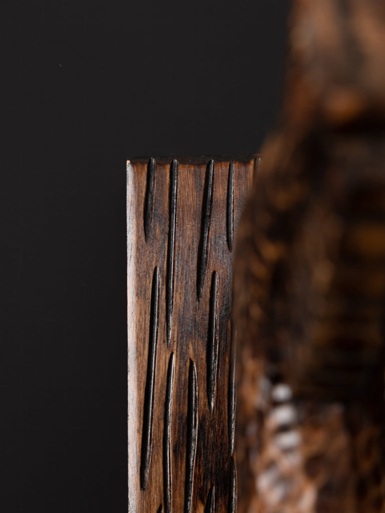 Medieval Handmade African Brown Wooden Horse Sculpture with Textured Carving France Import